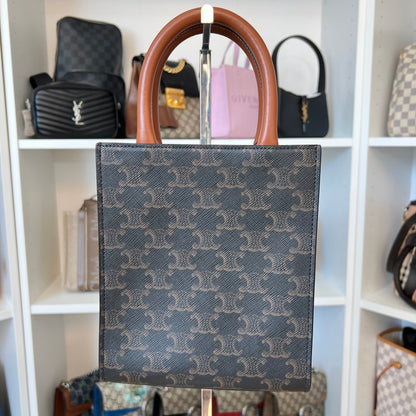 Celine Triomphe Canvas Calfskin Mini Vertical Cabas Tan