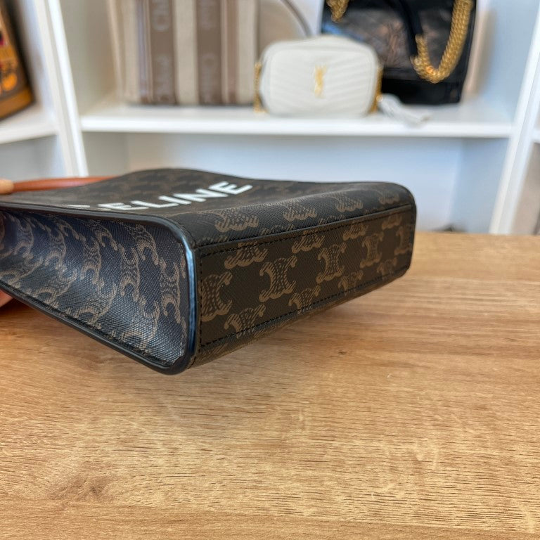 Celine Triomphe Canvas Calfskin Mini Vertical Cabas Tan