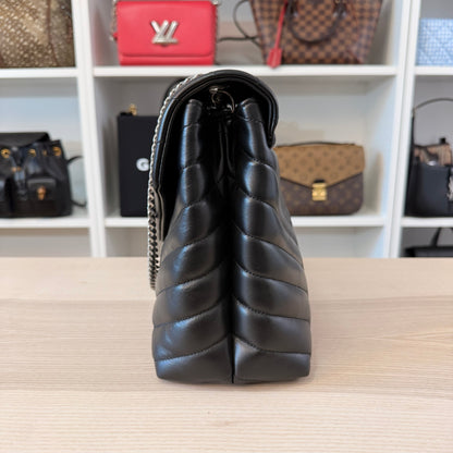 Saint Laurent Calfskin Y Quilted Monogram Medium Loulou Chain Satchel Black