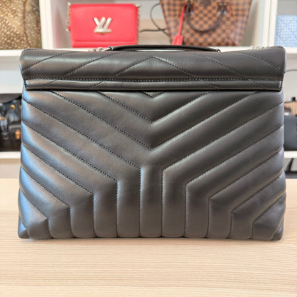 Saint Laurent Calfskin Y Quilted Monogram Medium Loulou Chain Satchel Black