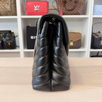 Saint Laurent Calfskin Y Quilted Monogram Medium Loulou Chain Satchel Black