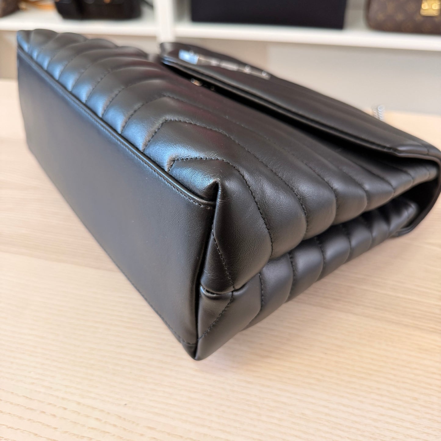 Saint Laurent Calfskin Y Quilted Monogram Medium Loulou Chain Satchel Black