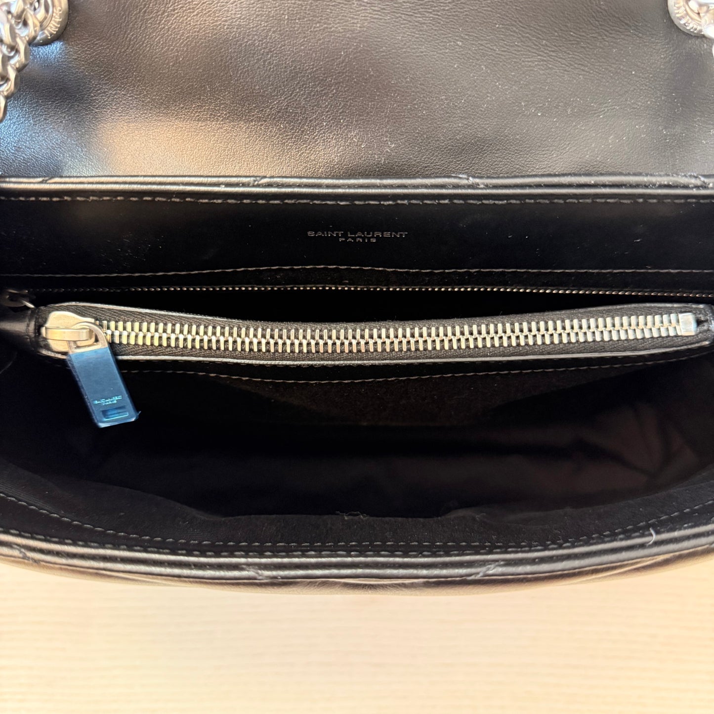 Saint Laurent Calfskin Y Quilted Monogram Medium Loulou Chain Satchel Black