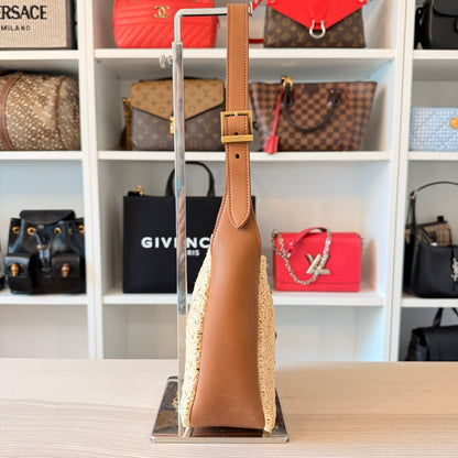 Saint Laurent Raffia Calfskin Le 5 A 7 Mini Hobo Natural Brick