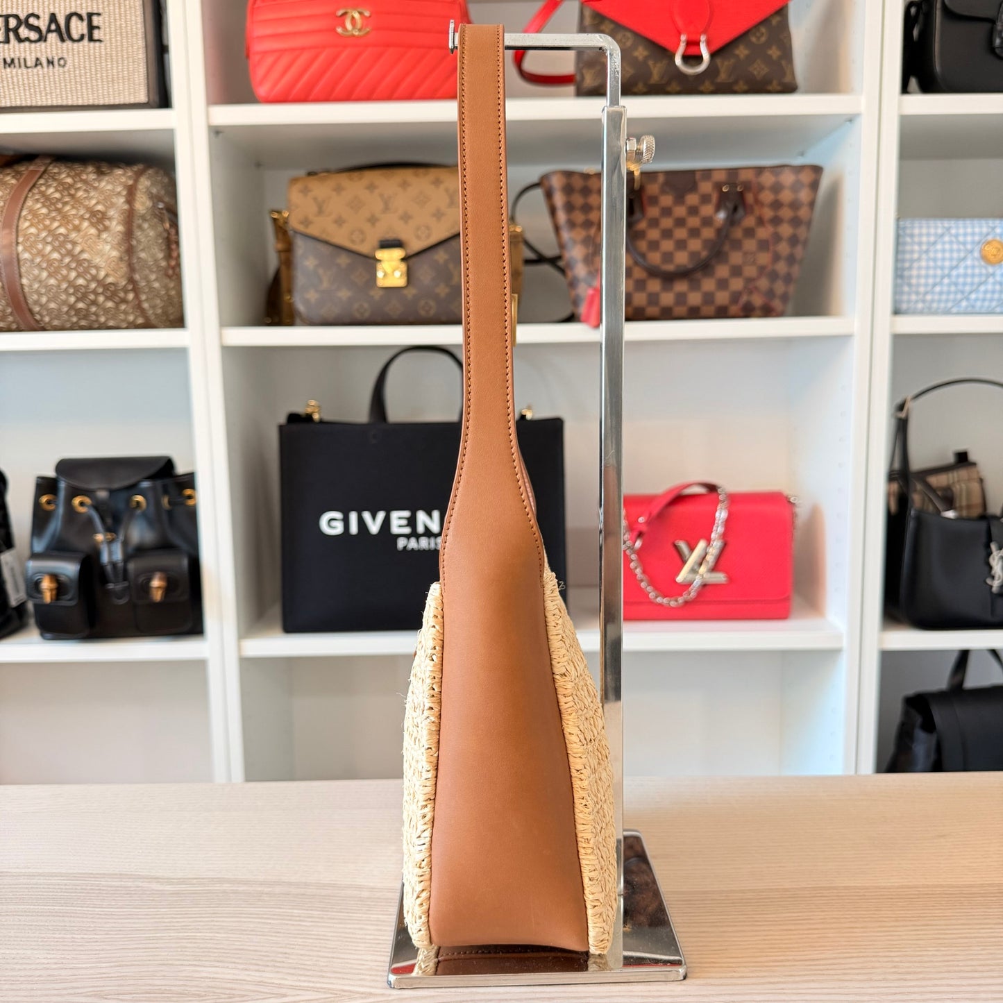 Saint Laurent Raffia Calfskin Le 5 A 7 Mini Hobo Natural Brick
