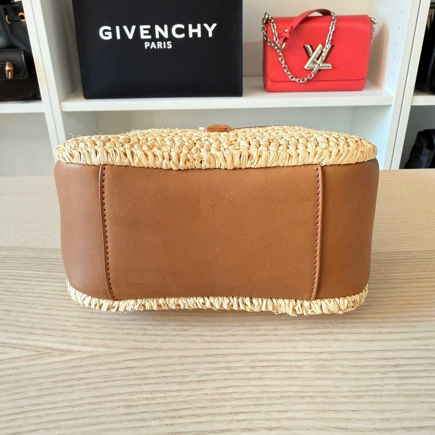 Saint Laurent Raffia Calfskin Le 5 A 7 Mini Hobo Natural Brick