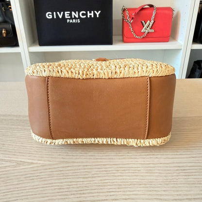 Saint Laurent Raffia Calfskin Le 5 A 7 Mini Hobo Natural Brick