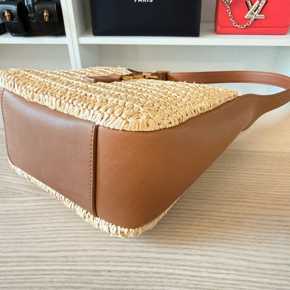 Saint Laurent Raffia Calfskin Le 5 A 7 Mini Hobo Natural Brick