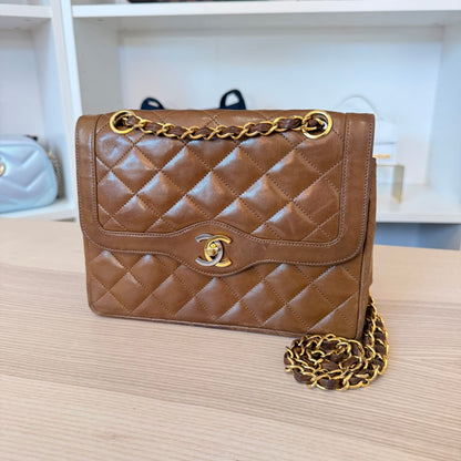 Chanel Lambskin Double Flap Vintage 1988 24K Gold Brown