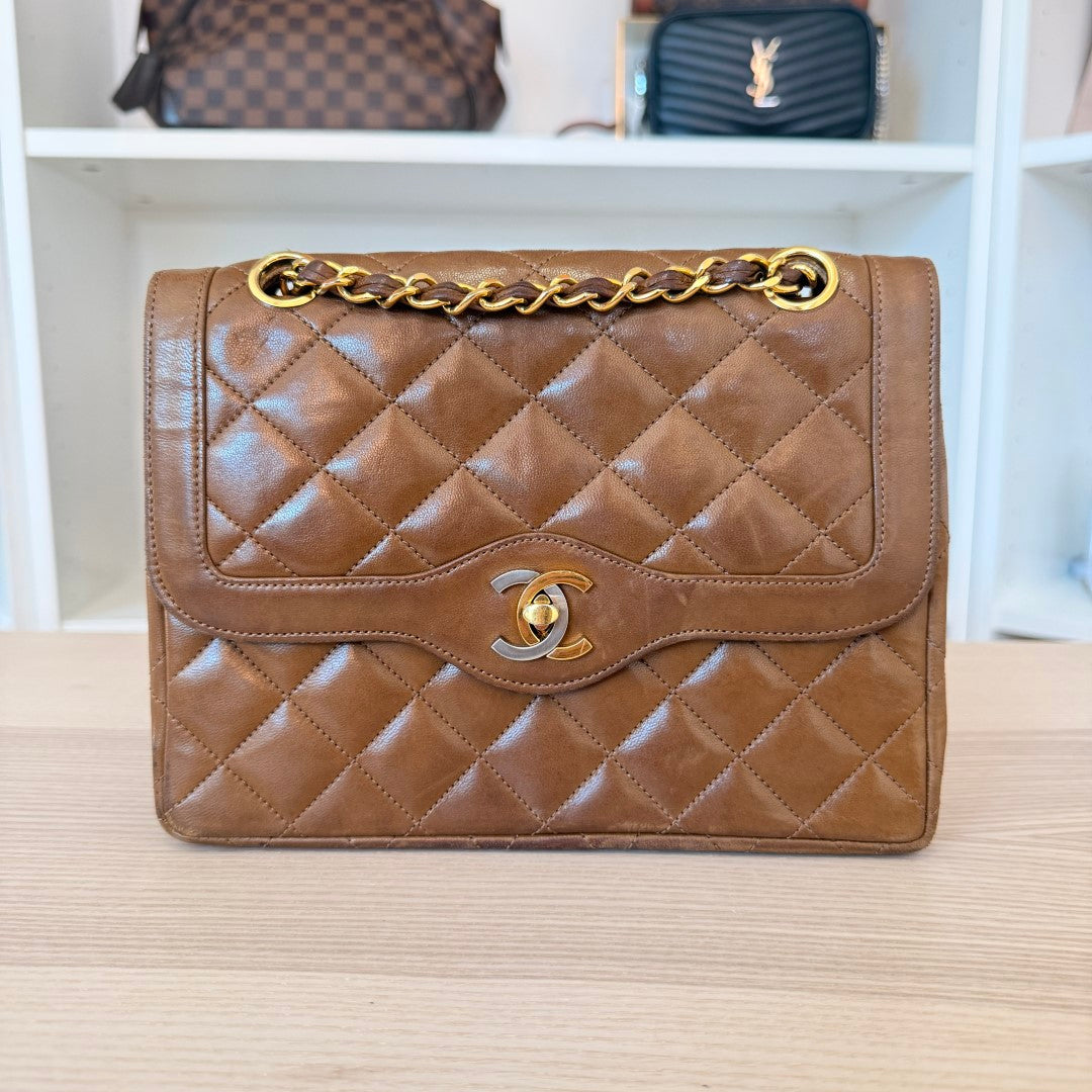 Chanel Lambskin Double Flap Vintage 1988 24K Gold Brown