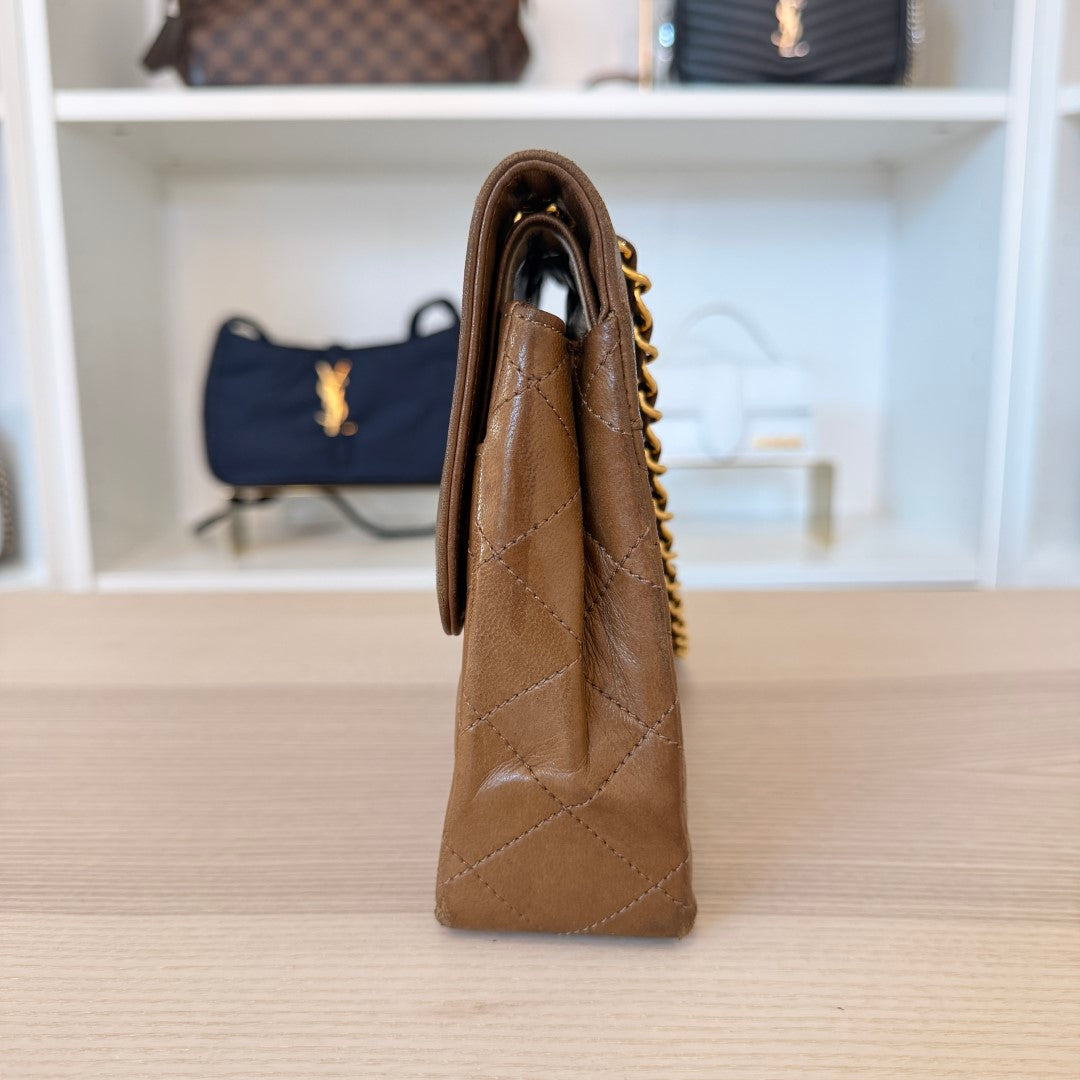 Chanel Lambskin Double Flap Vintage 1988 24K Gold Brown