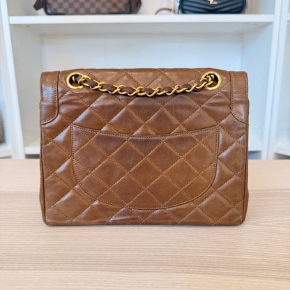Chanel Lambskin Double Flap Vintage 1988 24K Gold Brown