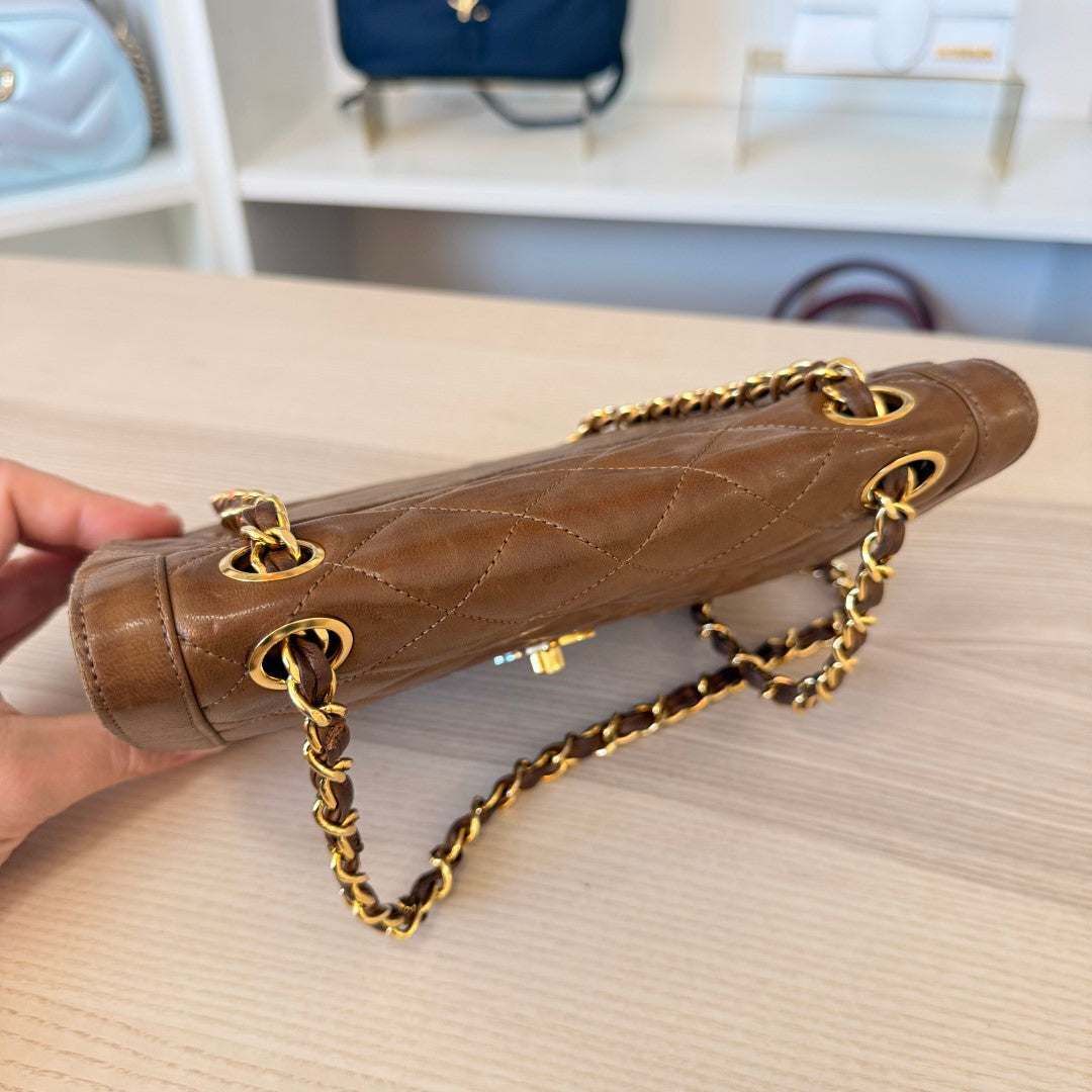 Chanel Lambskin Double Flap Vintage 1988 24K Gold Brown