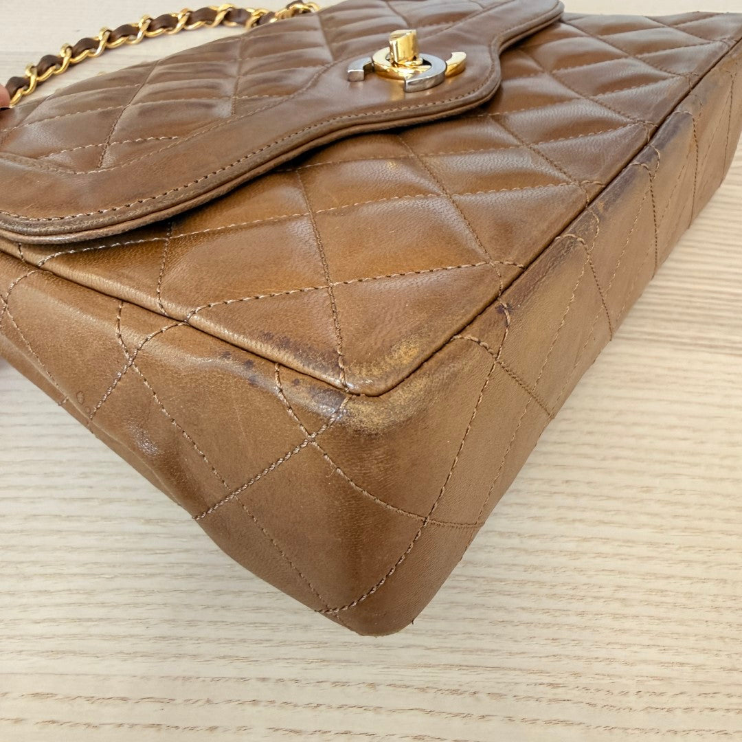 Chanel Lambskin Double Flap Vintage 1988 24K Gold Brown
