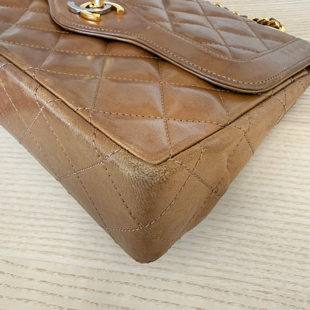 Chanel Lambskin Double Flap Vintage 1988 24K Gold Brown