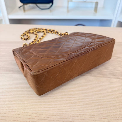 Chanel Lambskin Double Flap Vintage 1988 24K Gold Brown