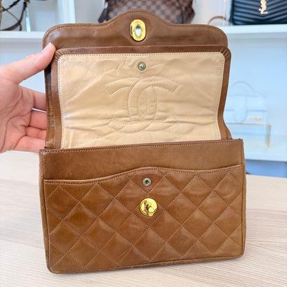 Chanel Lambskin Double Flap Vintage 1988 24K Gold Brown