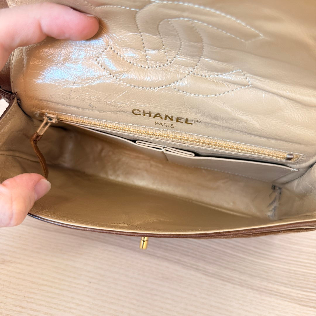 Chanel Lambskin Double Flap Vintage 1988 24K Gold Brown