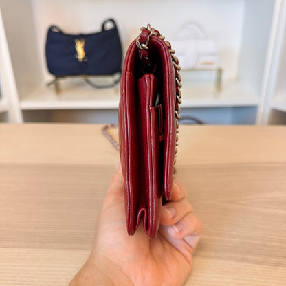 Chanel  Lambskin Quilted Wallet On Chain WOC Red
