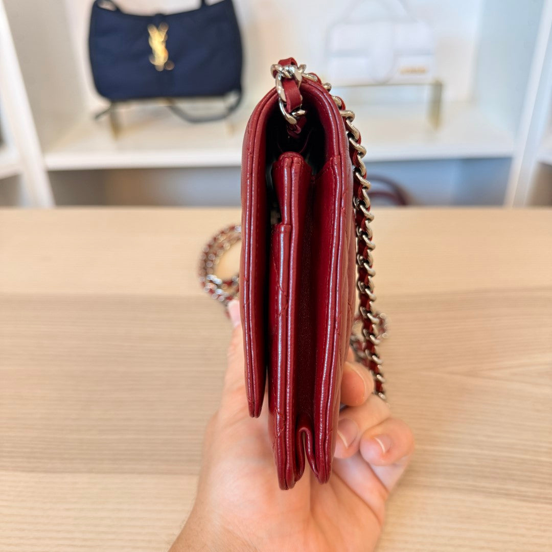 Chanel  Lambskin Quilted Wallet On Chain WOC Red