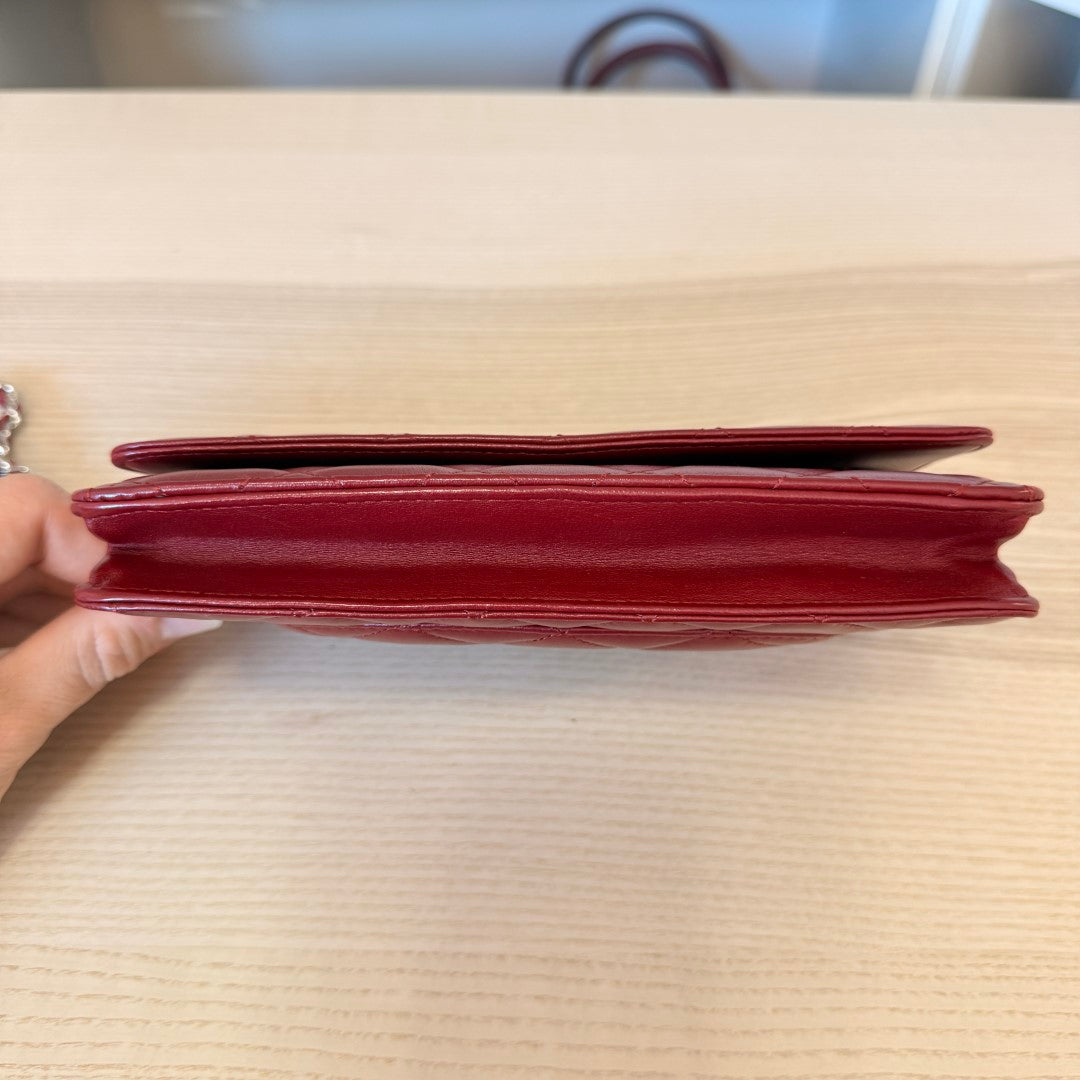 Chanel  Lambskin Quilted Wallet On Chain WOC Red