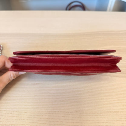 Chanel  Lambskin Quilted Wallet On Chain WOC Red