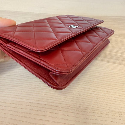 Chanel  Lambskin Quilted Wallet On Chain WOC Red