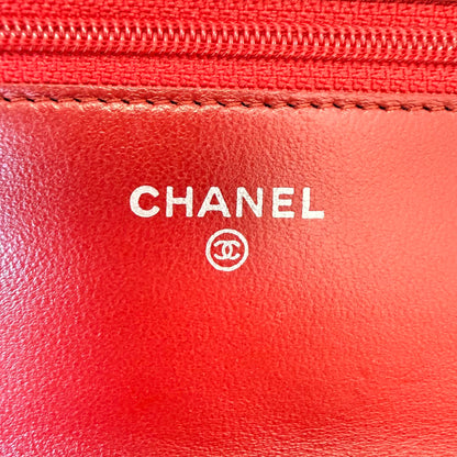 Chanel  Lambskin Quilted Wallet On Chain WOC Red