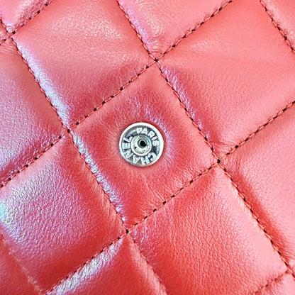 Chanel  Lambskin Quilted Wallet On Chain WOC Red