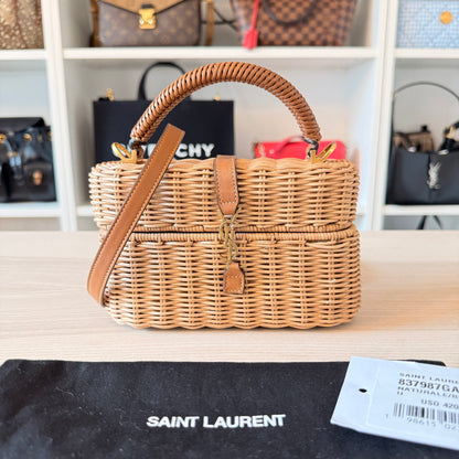 Saint Laurent Wicker Gaby Vanity Bag Natural Brick