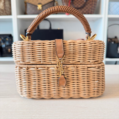 Saint Laurent Wicker Gaby Vanity Bag Natural Brick