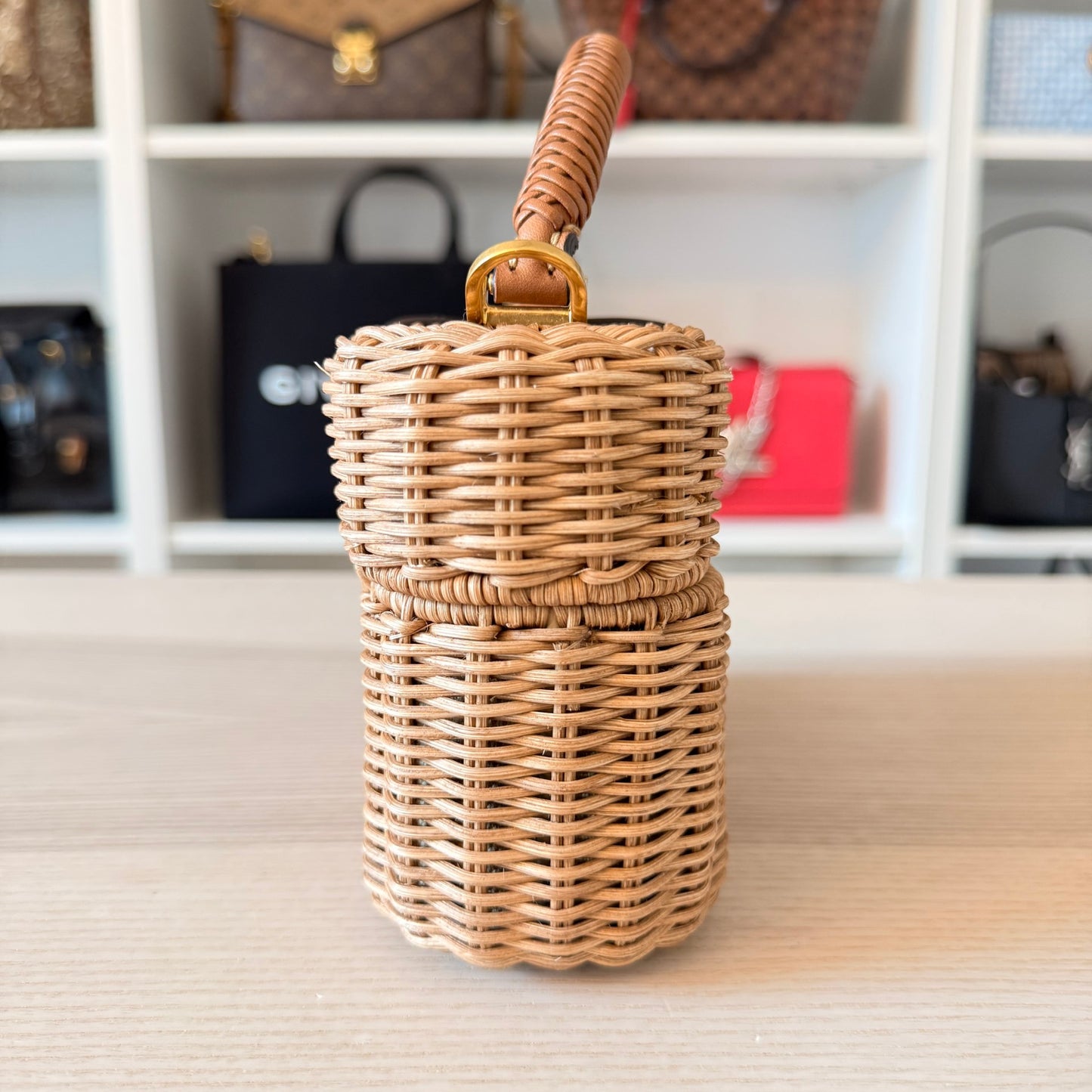 Saint Laurent Wicker Gaby Vanity Bag Natural Brick