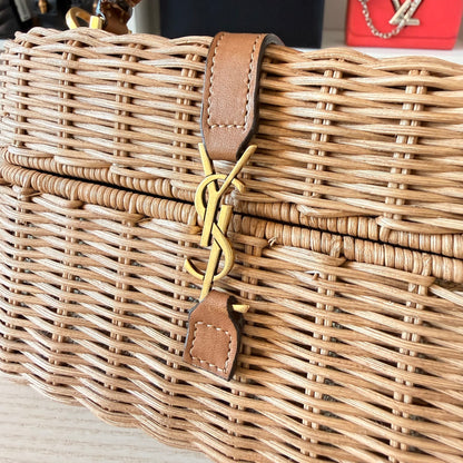 Saint Laurent Wicker Gaby Vanity Bag Natural Brick