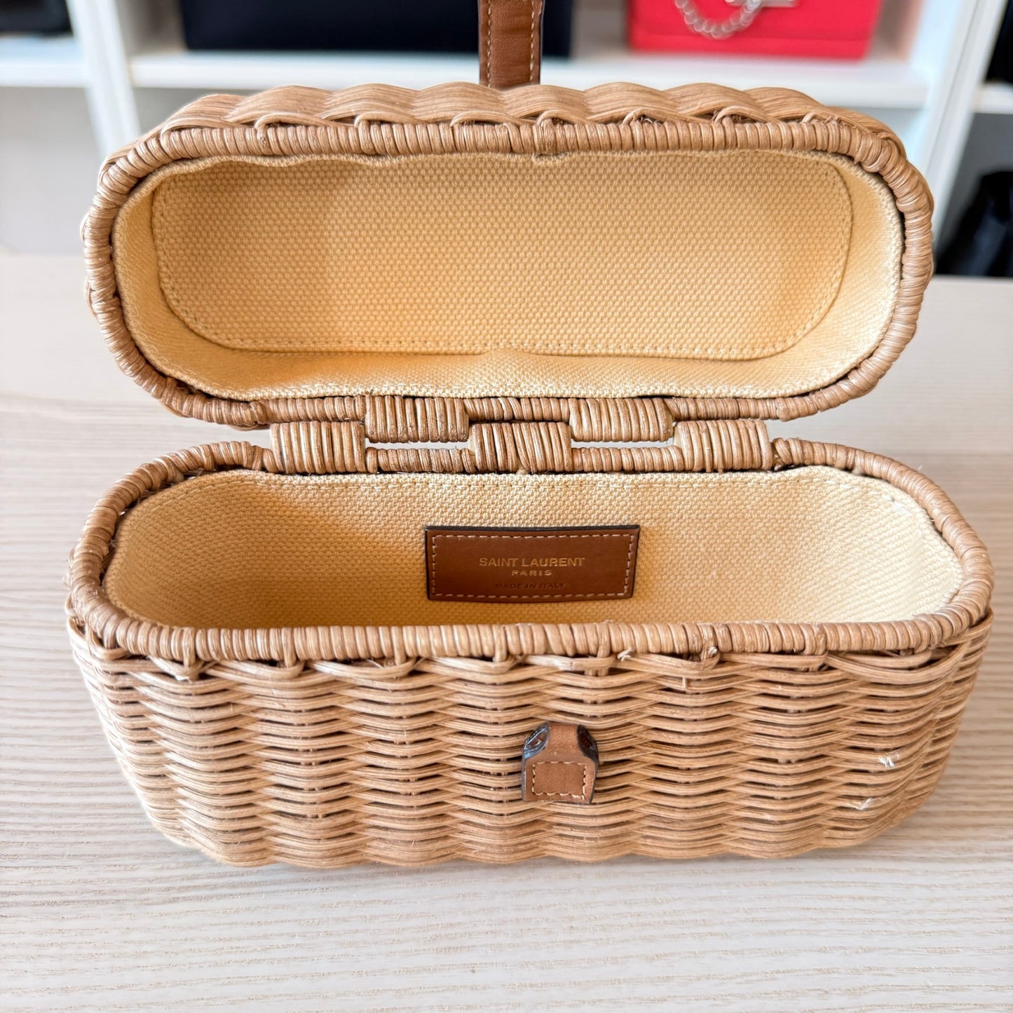 Saint Laurent Wicker Gaby Vanity Bag Natural Brick