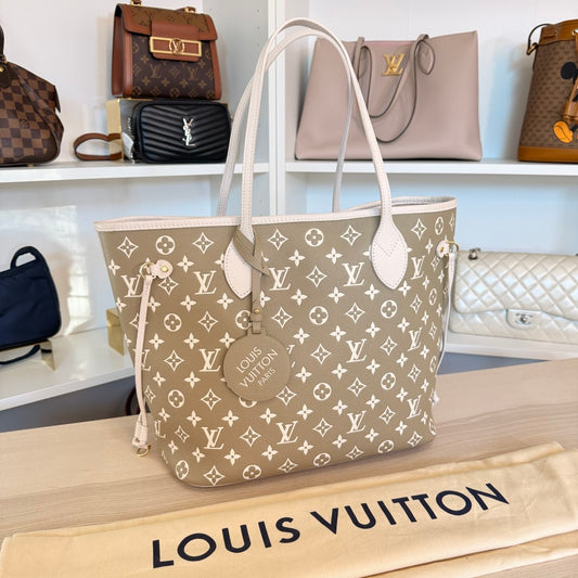 Louis Vuitton Empreinte Monogram Spring In The City Neverfull MM Kaki Beige Cream