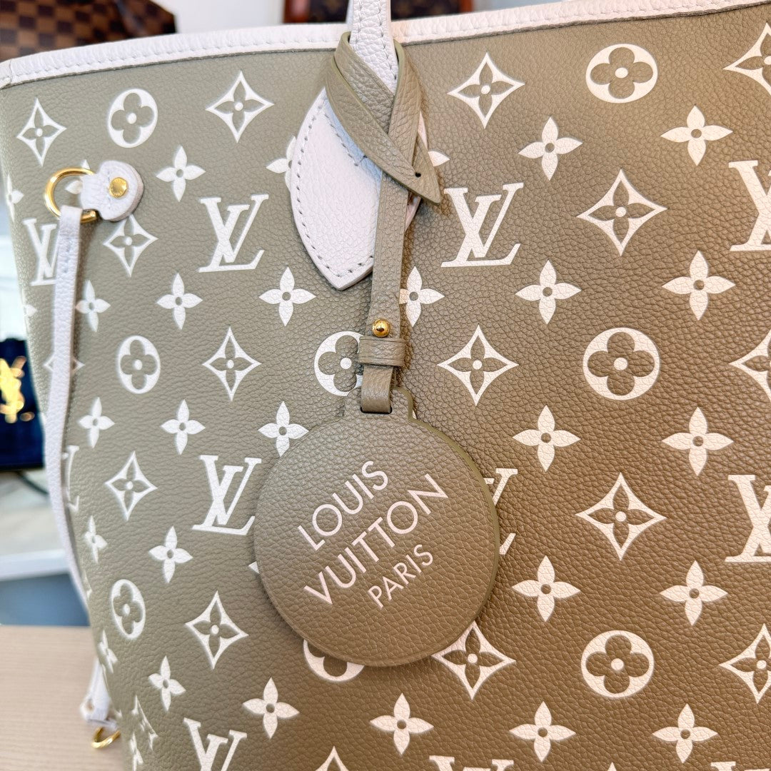 Louis Vuitton Empreinte Monogram Spring In The City Neverfull MM Kaki Beige Cream