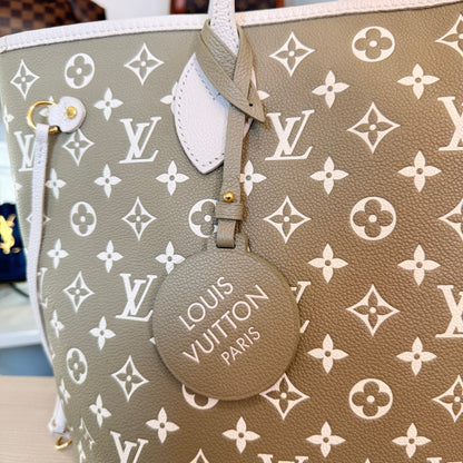 Louis Vuitton Empreinte Monogram Spring In The City Neverfull MM Kaki Beige Cream