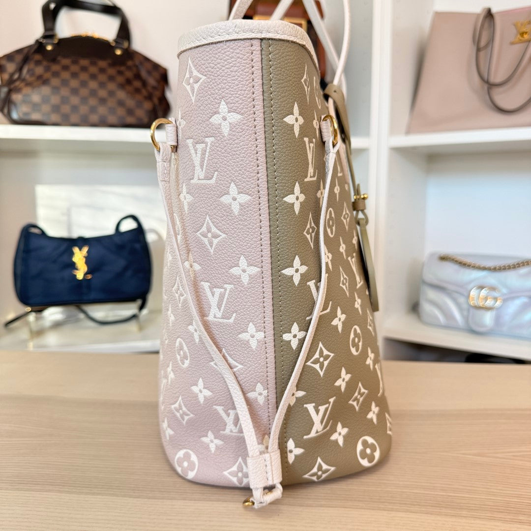 Louis Vuitton Empreinte Monogram Spring In The City Neverfull MM Kaki Beige Cream