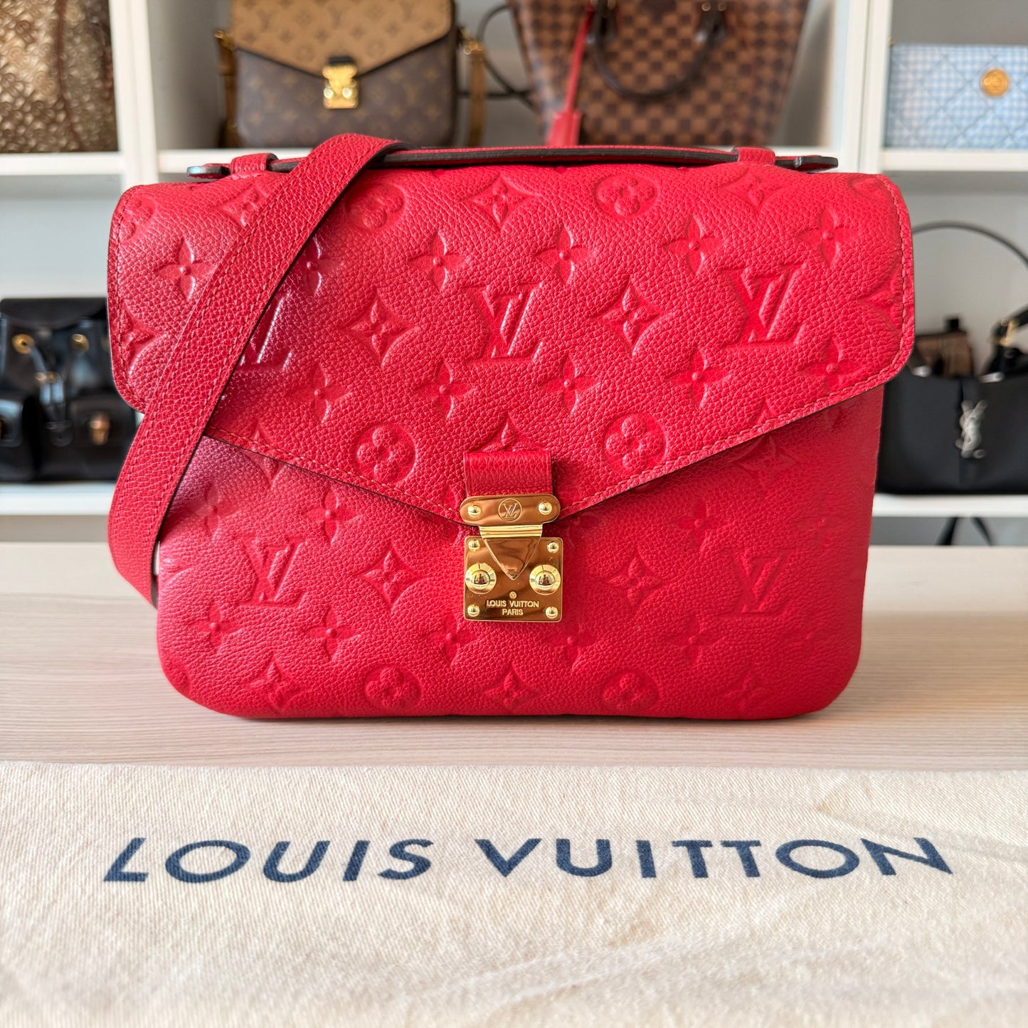 Louis Vuitton Monogram Pochette Metis Empreinte Leather Red