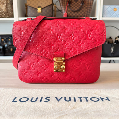 Louis Vuitton Monogram Pochette Metis Empreinte Leather Red