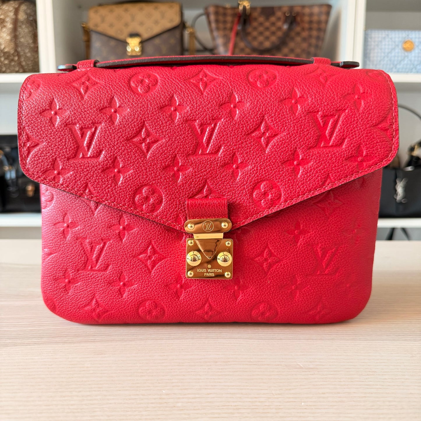 Louis Vuitton Monogram Pochette Metis Empreinte Leather Red