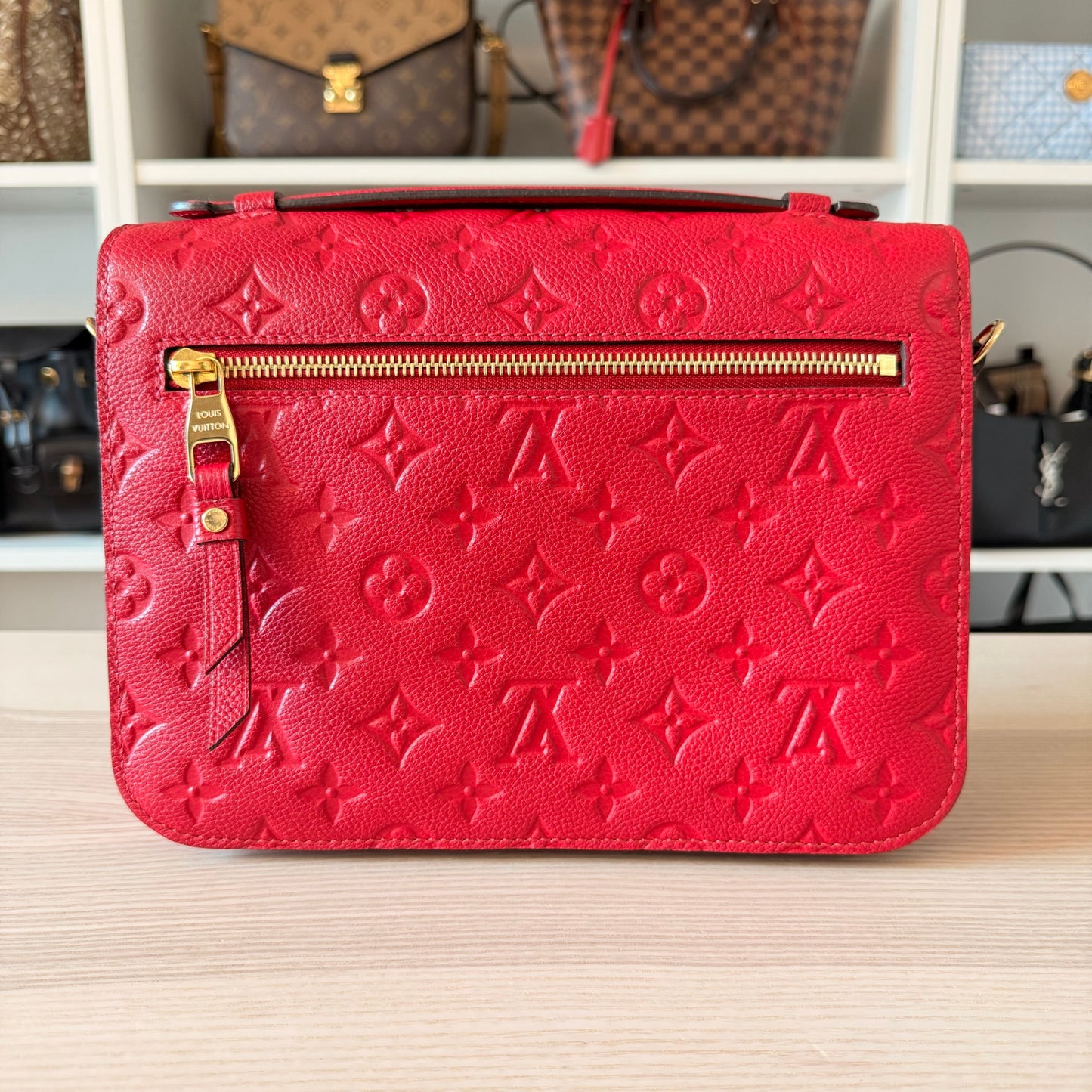 Louis Vuitton Monogram Pochette Metis Empreinte Leather Red