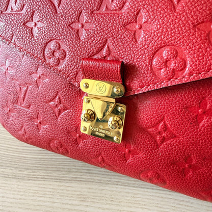 Louis Vuitton Monogram Pochette Metis Empreinte Leather Red