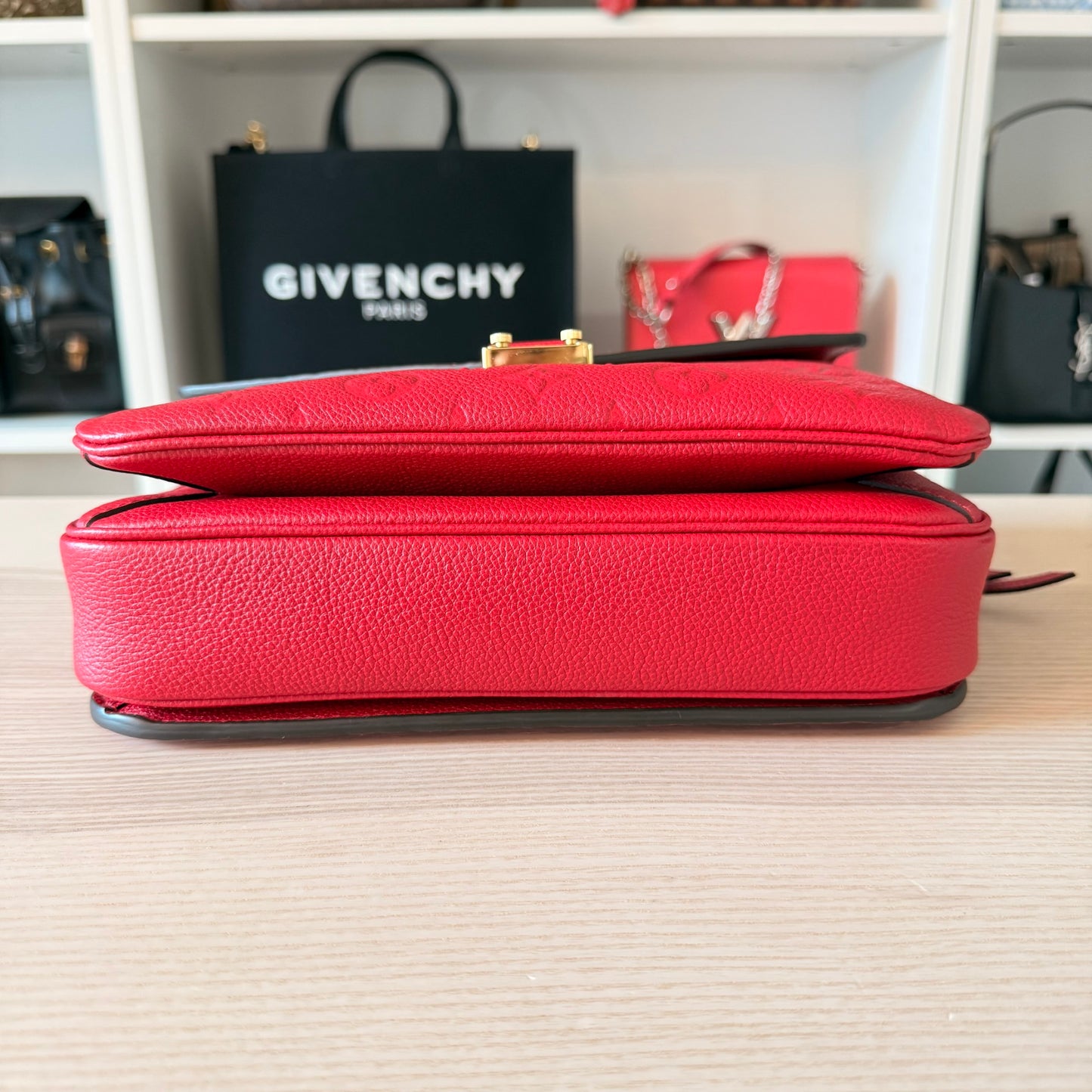 Louis Vuitton Monogram Pochette Metis Empreinte Leather Red