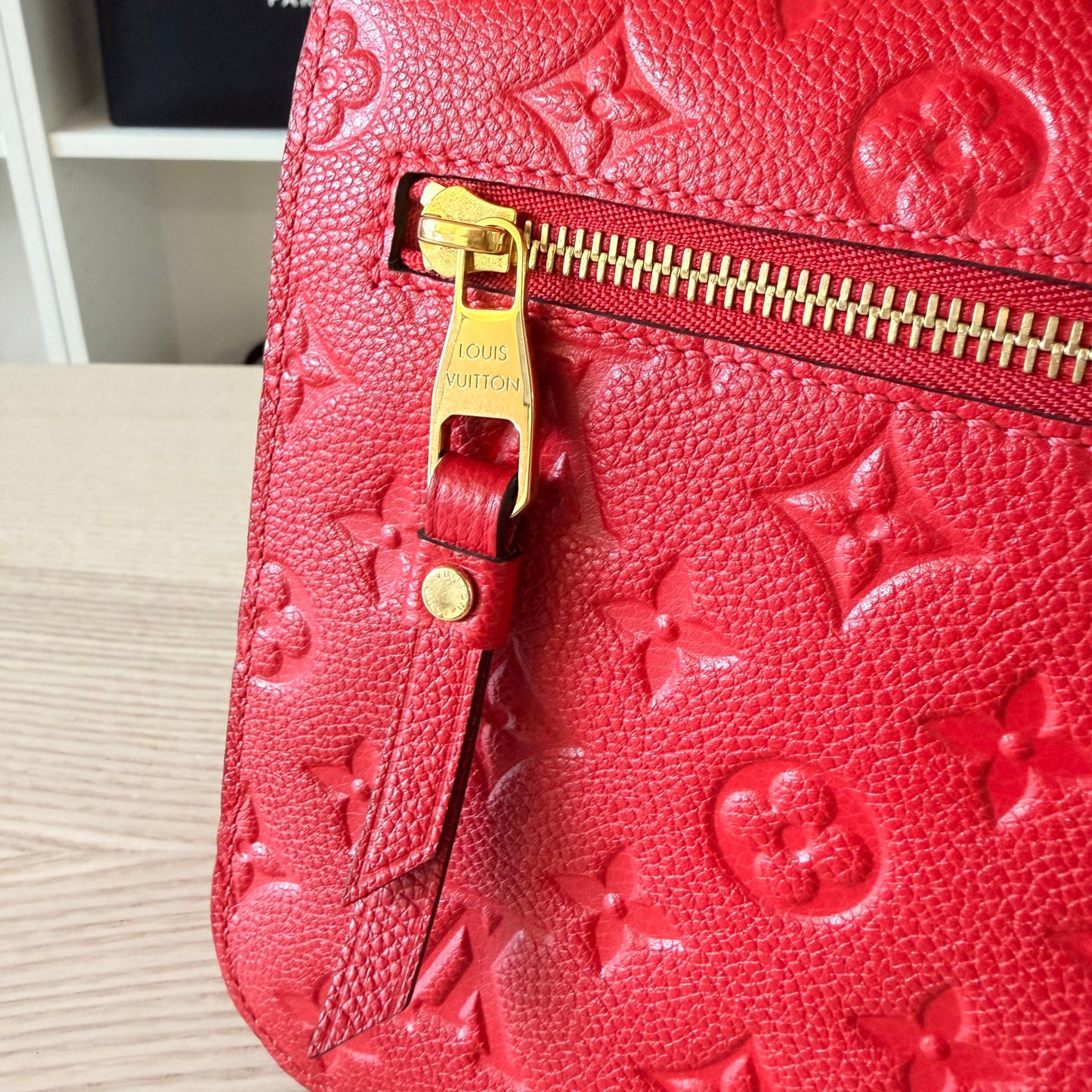 Louis Vuitton Monogram Pochette Metis Empreinte Leather Red
