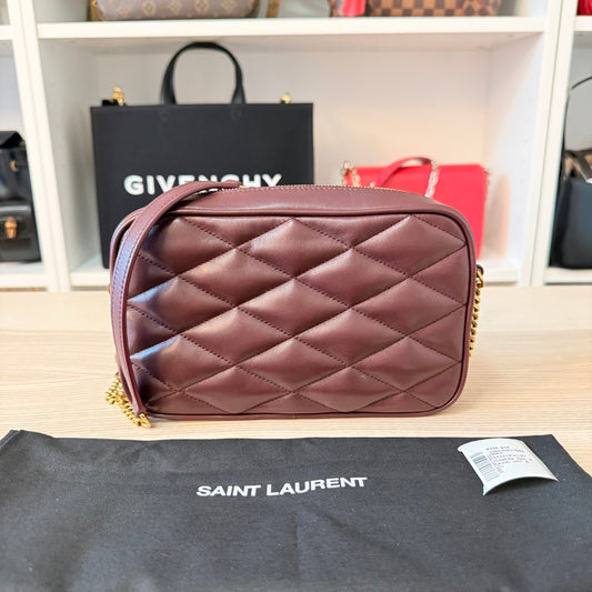Saint Laurent (YSL) Lambskin Quilted Mini Camera Bag Crema Soft Hot Wine