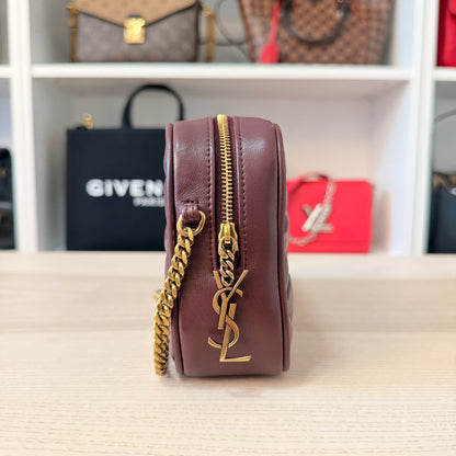 Saint Laurent (YSL) Lambskin Quilted Mini Camera Bag Crema Soft Hot Wine