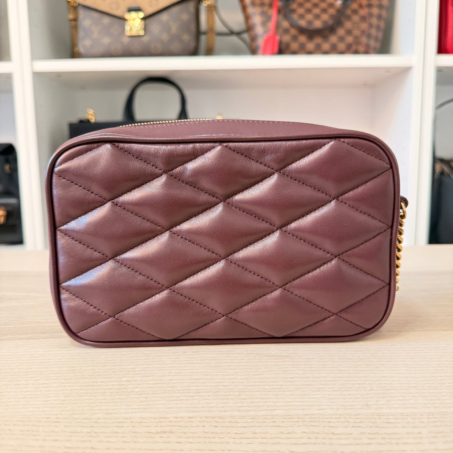 Saint Laurent (YSL) Lambskin Quilted Mini Camera Bag Crema Soft Hot Wine