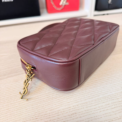 Saint Laurent (YSL) Lambskin Quilted Mini Camera Bag Crema Soft Hot Wine