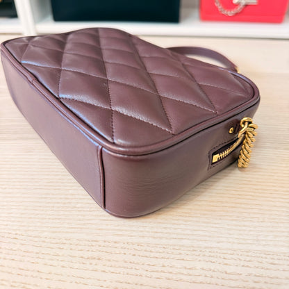 Saint Laurent (YSL) Lambskin Quilted Mini Camera Bag Crema Soft Hot Wine